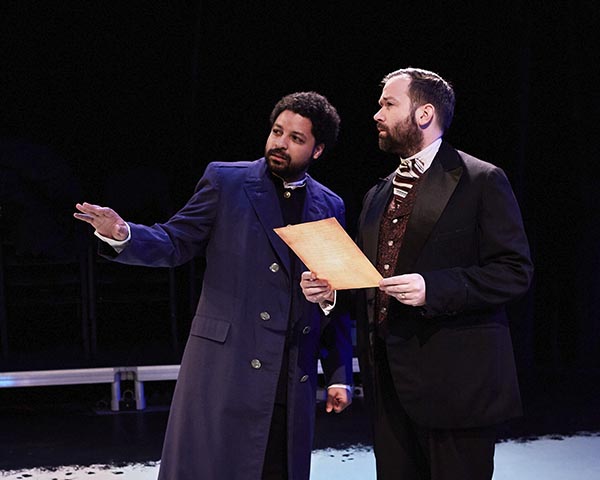 Sinjin Jones performing in Richard II with William J. Brown III at The Pear Theatre in Mountain View, California. Photo courtesy of The Pear Theatre.